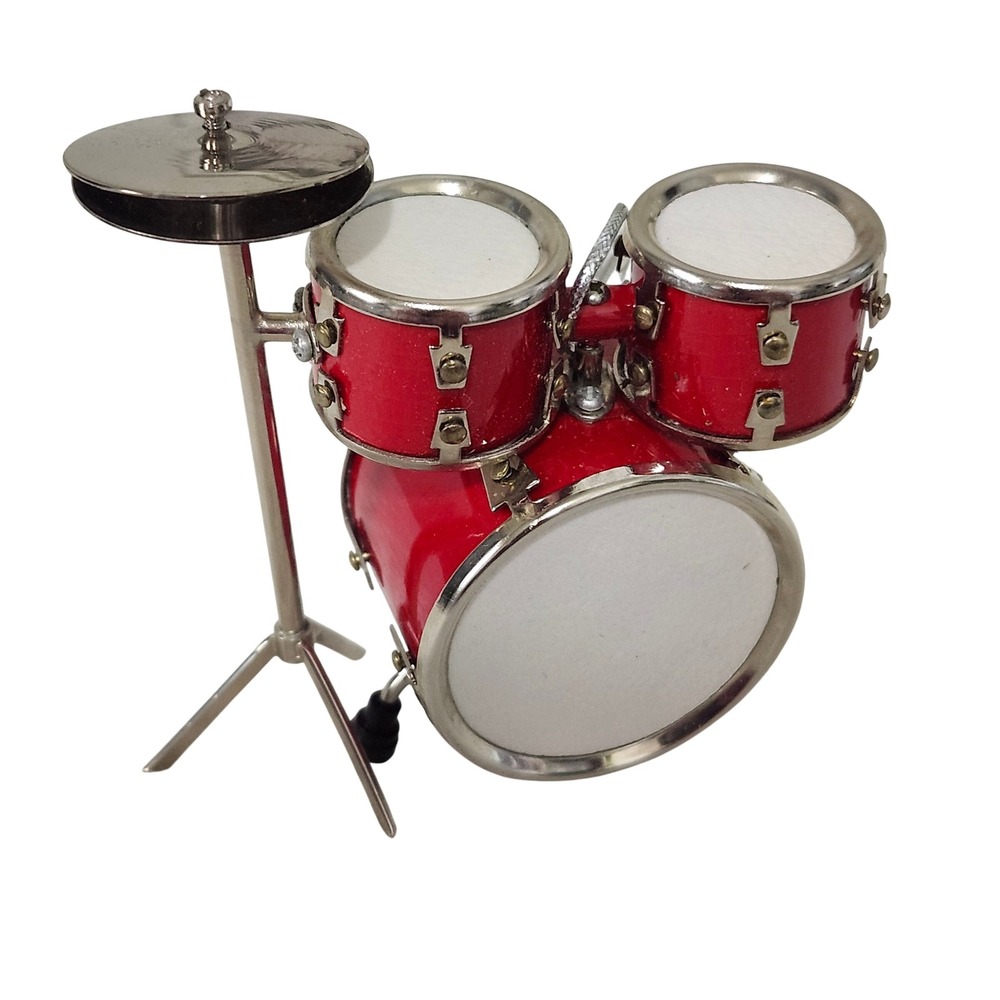Miniature Red Drum Set Musical‎ Instrument Christmas Ornament with Cymbal Stand